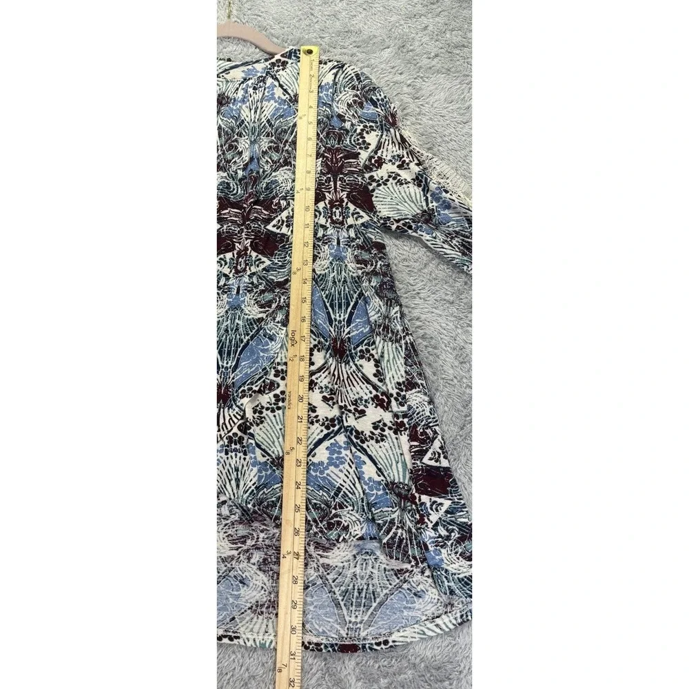 Free People Women M Linen Blend Top Blue Black Open Back Lace Boho Oversized NEW